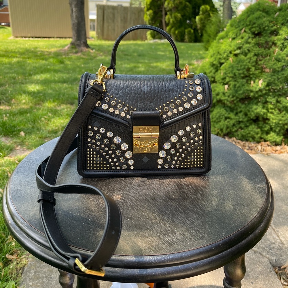 MCM Worldwide Black Crystal Satchel/Crossbody